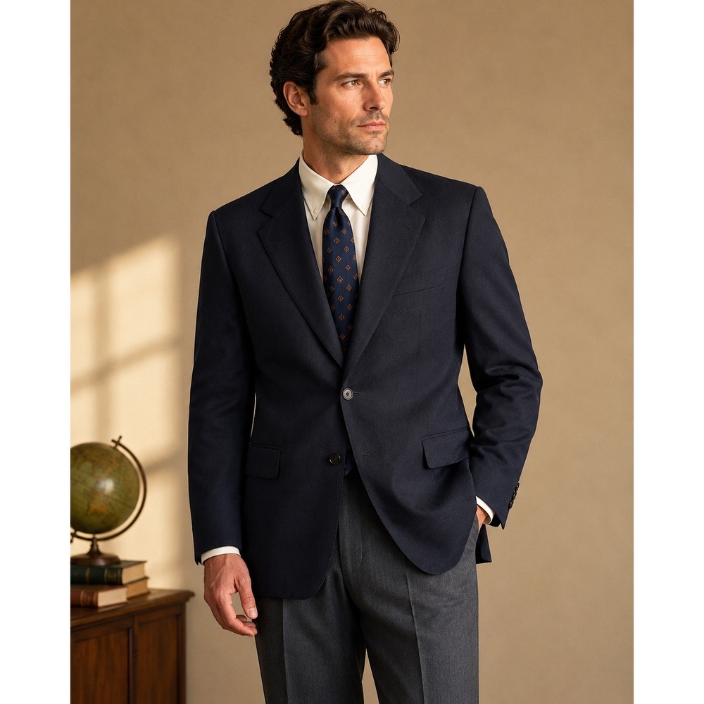 VTG Carlo Briani Mens Navy Blue 2-Button Wool Blend Blazer Sport Coat 42L D97031